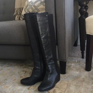 Black leather over the knee boots